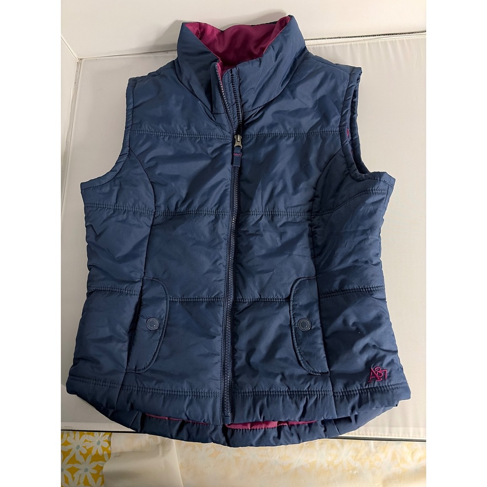 Aeropostale Womens Navy Blue Magenta Puffer Vest Quilted Full Zip A87 Logo Med
